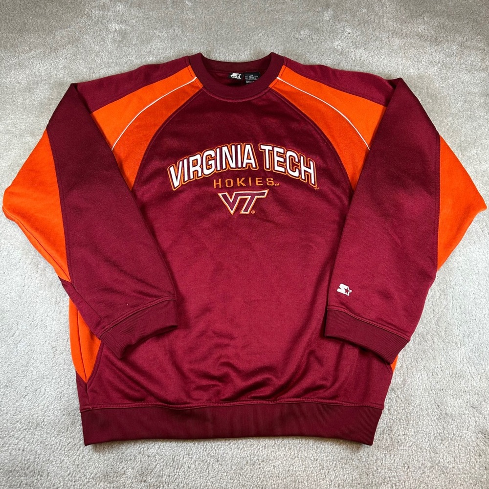 Starter Virginia Tech Hokies Sweatshirt Mens Large Maroon Orange Colorblock VT
